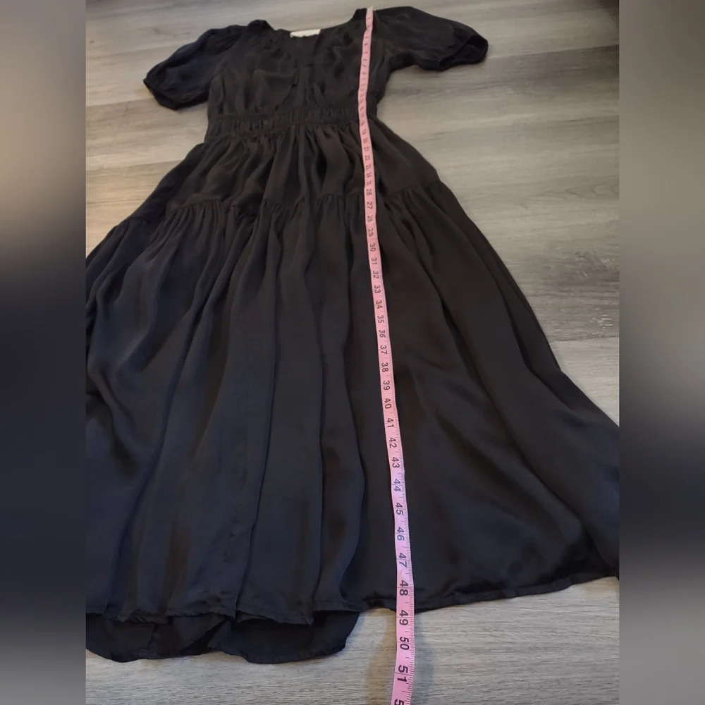 THE GREAT. Black Satin Tiered Maxi Dress - Picture 9 of 13